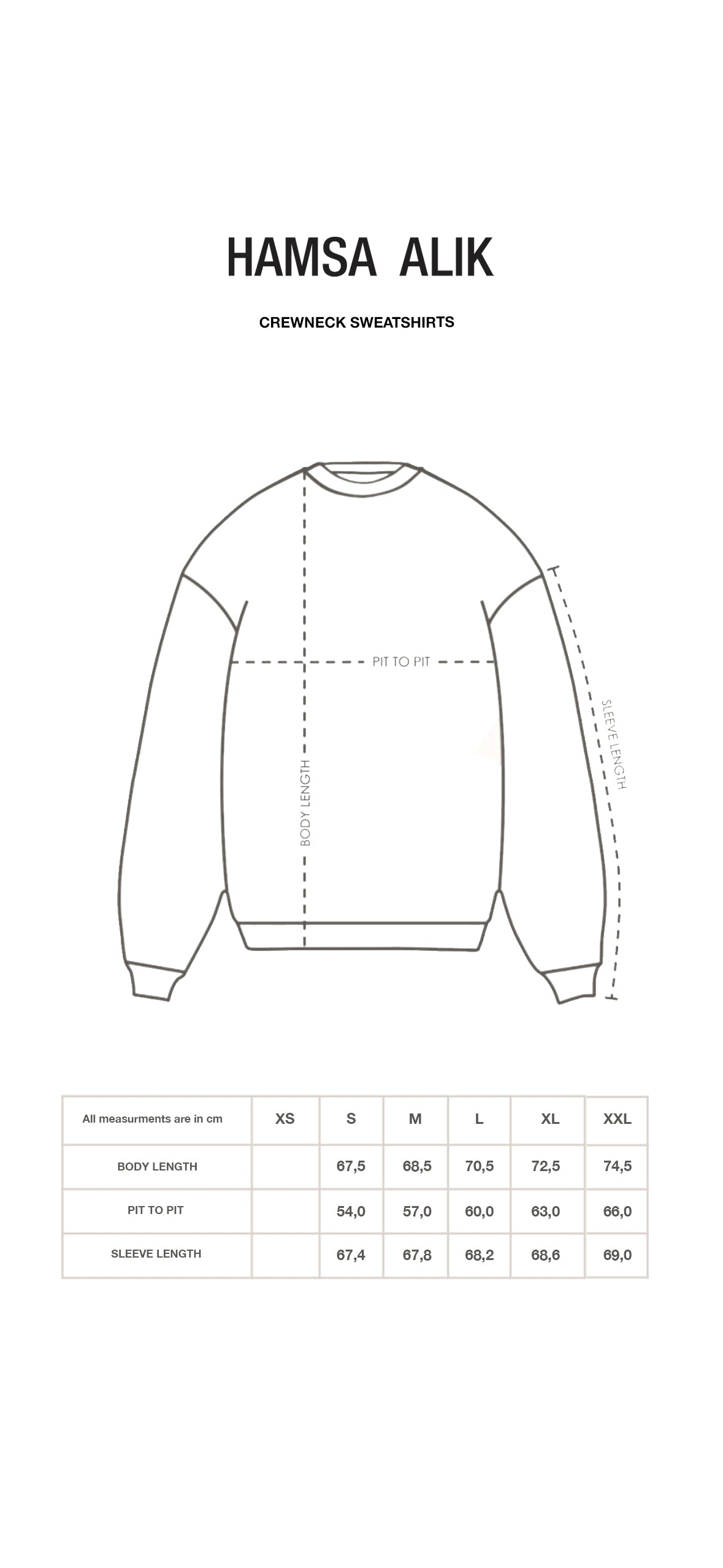 size chart crewnecks