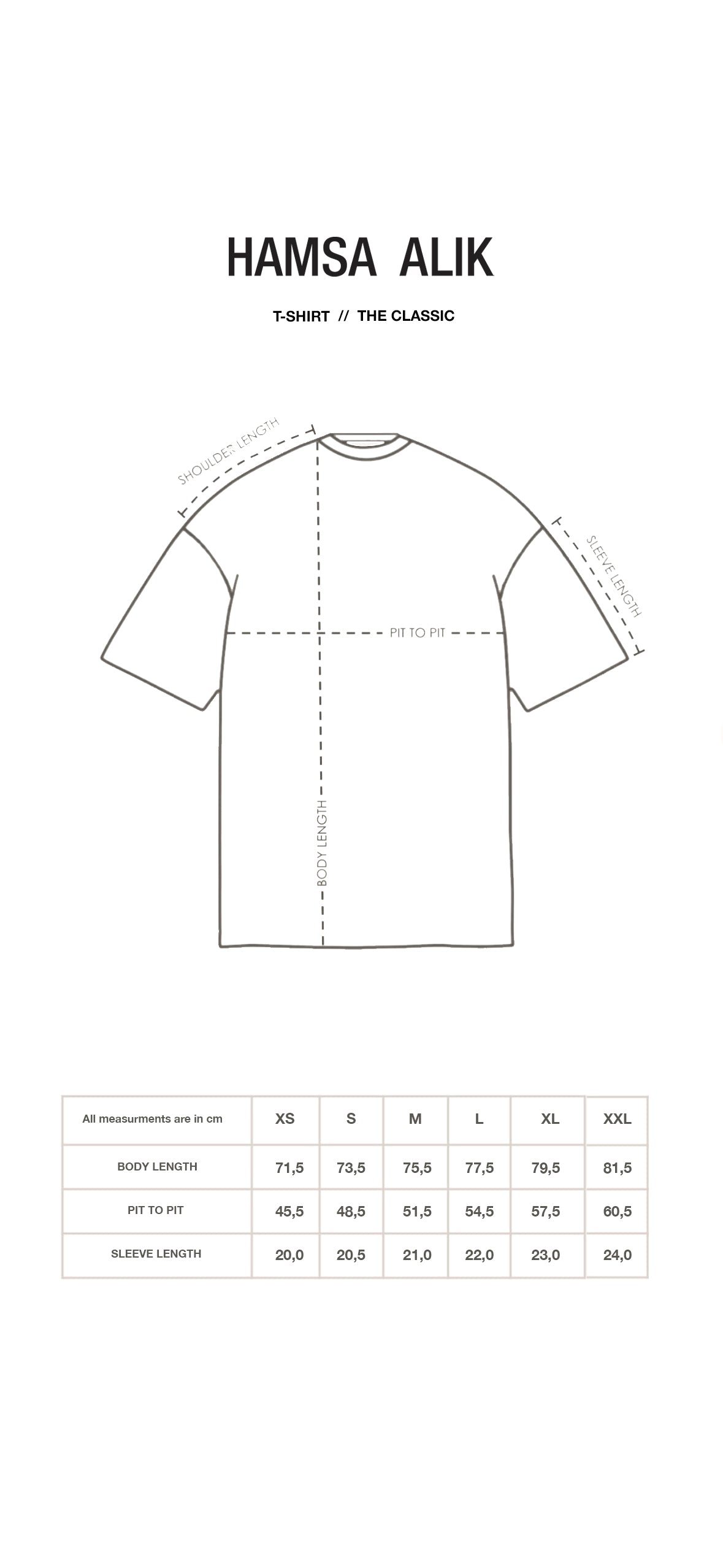 size chart tshirts