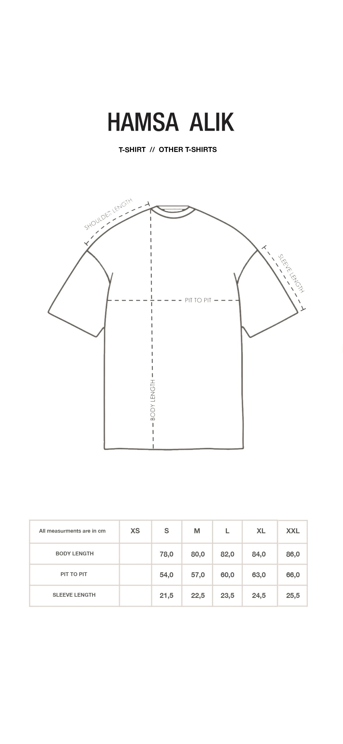 size chart tshirts